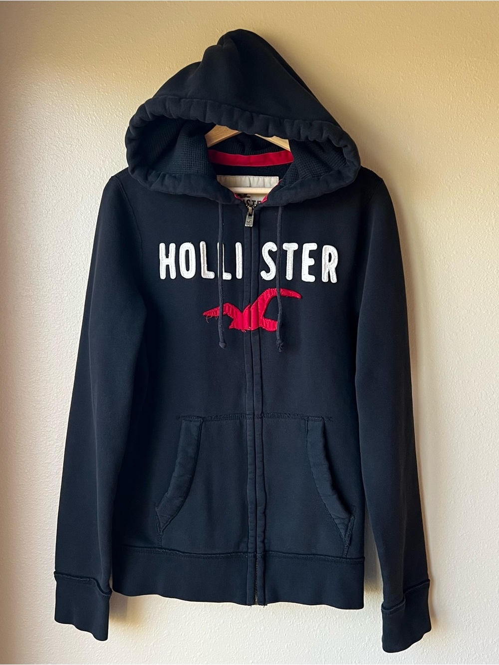 VTG Hollister California Hoodie Unisex M Y2K 1922 Full Zip Black Seagull *READ